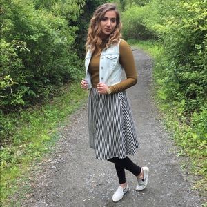 Striped black and white midi skirt